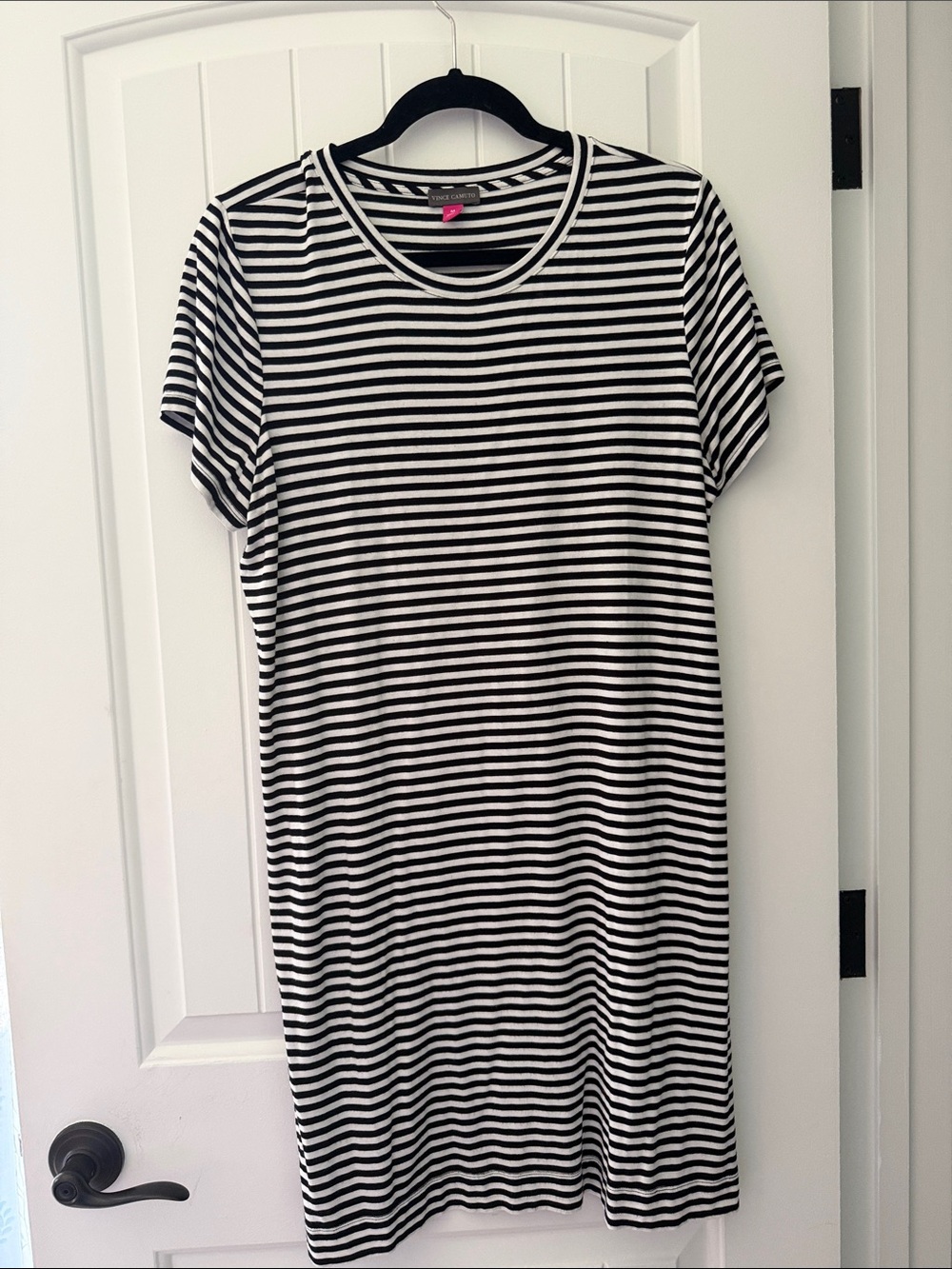 Vince Camuto Black & White Striped Midi Tee Dress